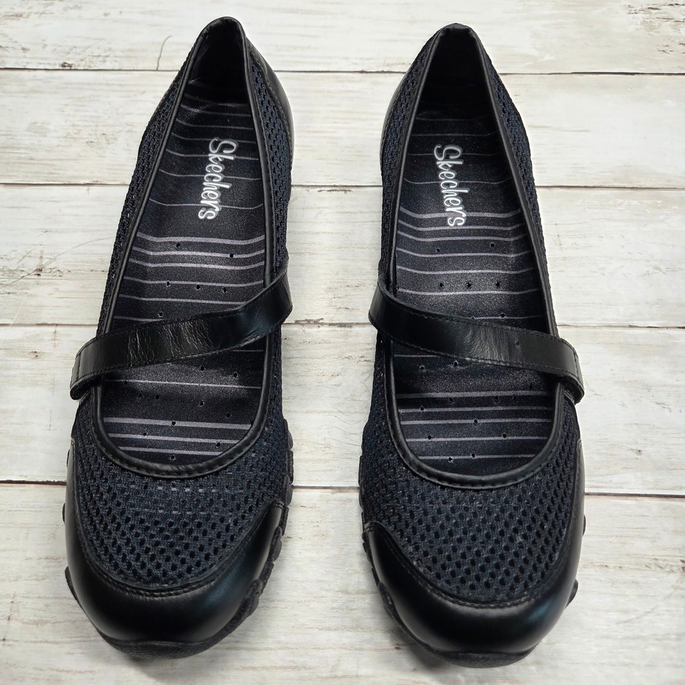 Skechers SN 21271 Mary Jane Sport Flat Women 9 Black Mesh Leather Strap